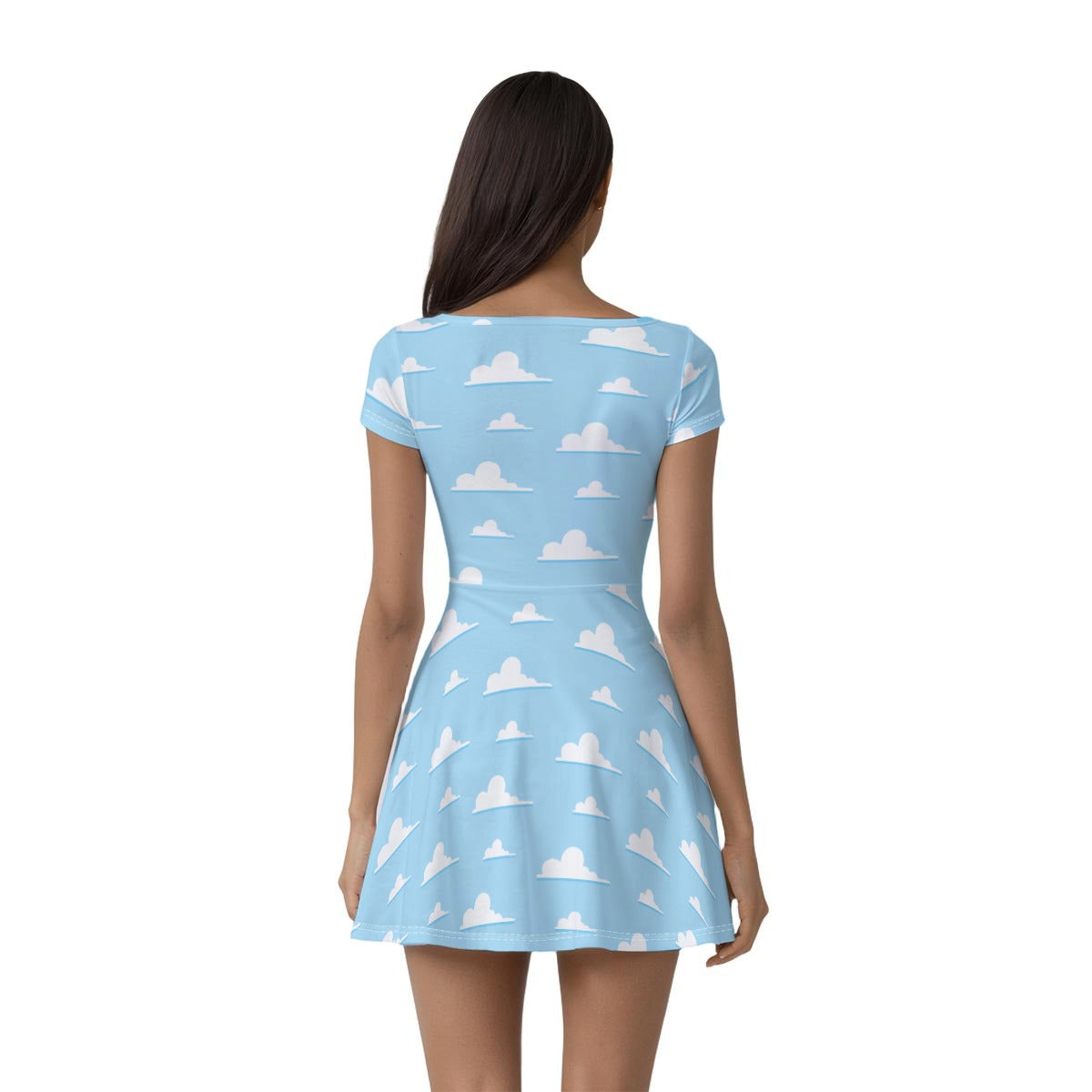 Andy’s Room Clouds - Women’s Short Sleeve Athletic Skater Dress with Built-In Shorts