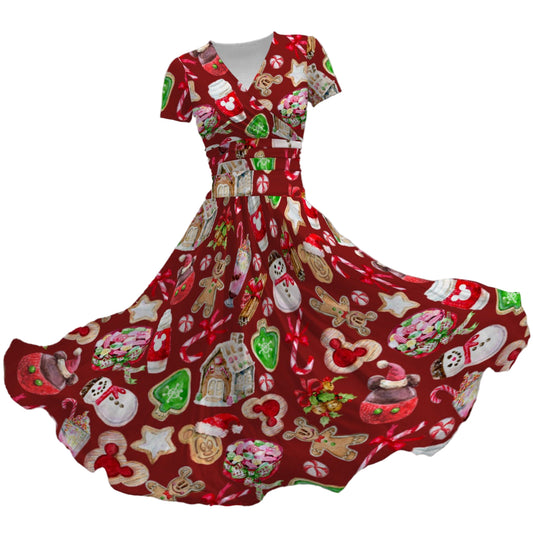 Christmas Snack Goals - Women's V-Neck Ruched Midi Dress