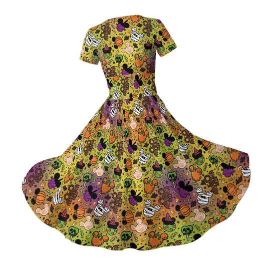 Monster Snacks Treats - Women's V-Neck Ruched Midi Dress