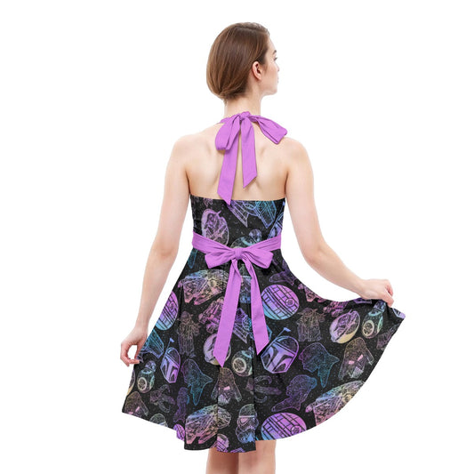 Watercolor Galactic Mandalas - Women's Halter Vintage Pocket Dress