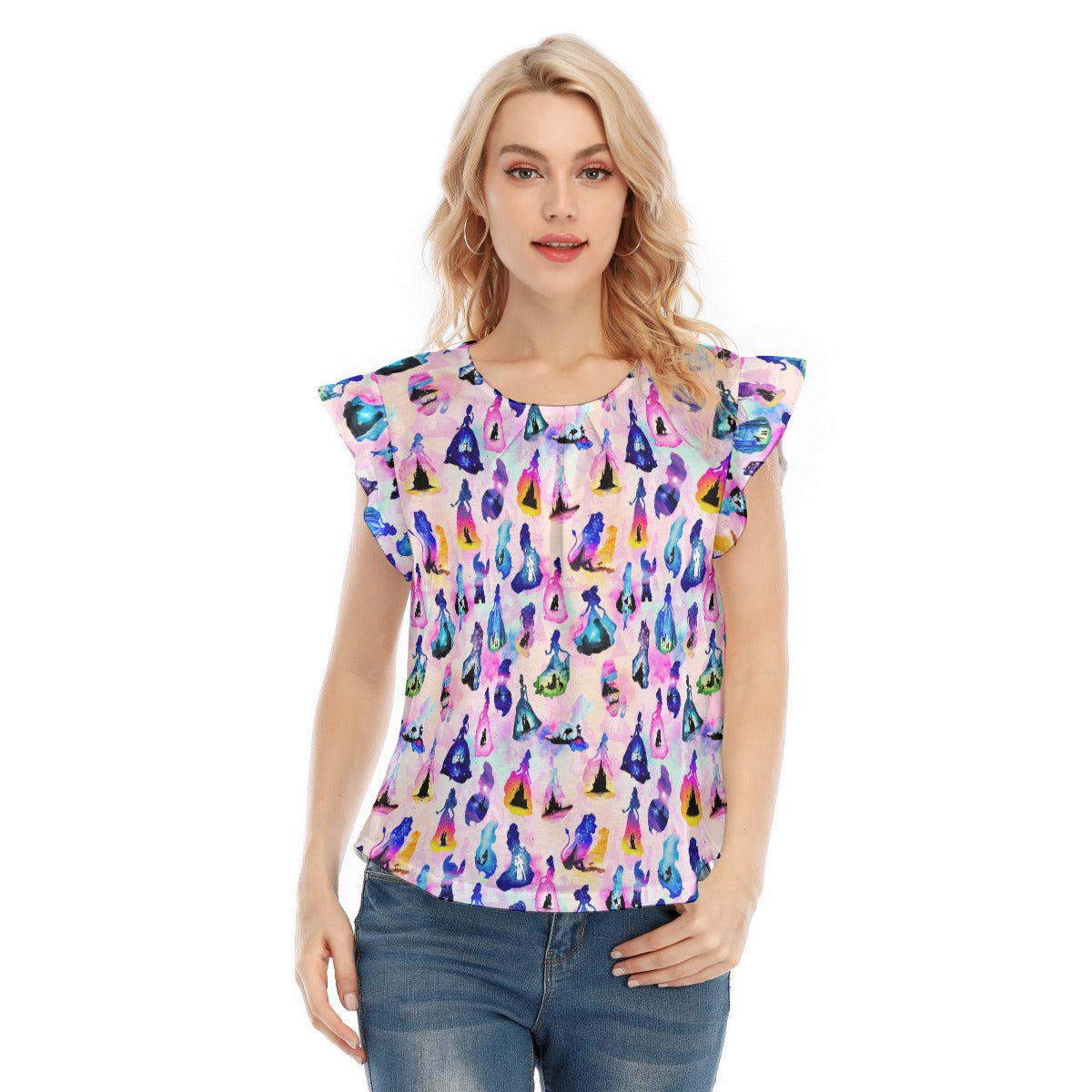 Princess And Classic Animation Silhouettes - Women’s Flutter Sleeve Top