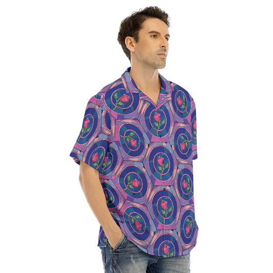 Enchanted Rose Stained Glass - Men's Hawaiian Button Up Shirt