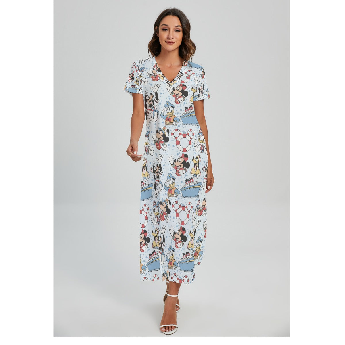 Sailor Cruise Stars - Women's V-Neck Side Split Maxi Dress