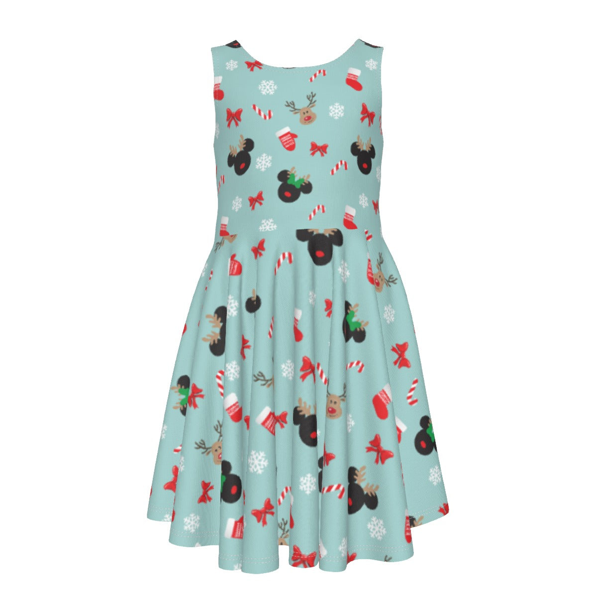 Festive Reindeer Mouse Holiday - Kid's Sleeveless Skater Dress