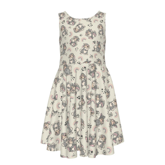 Bouncy Bunny Bliss - Kid's Sleeveless Skater Dress