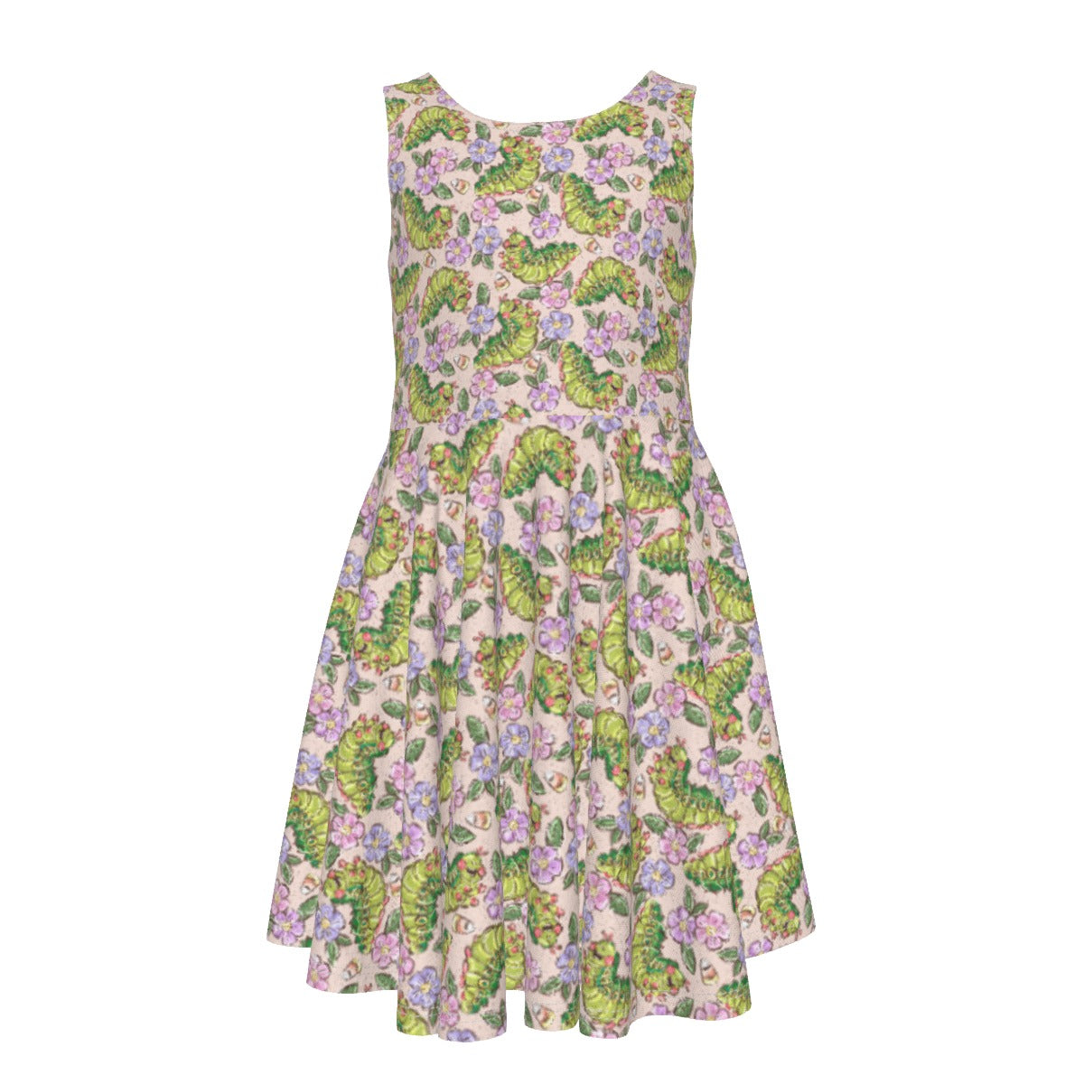 Cheerful Caterpillar Garden - Kid's Sleeveless Skater Dress