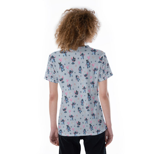 Happy Blue Alien - Women's Short Sleeve V-Neck T-Shirt