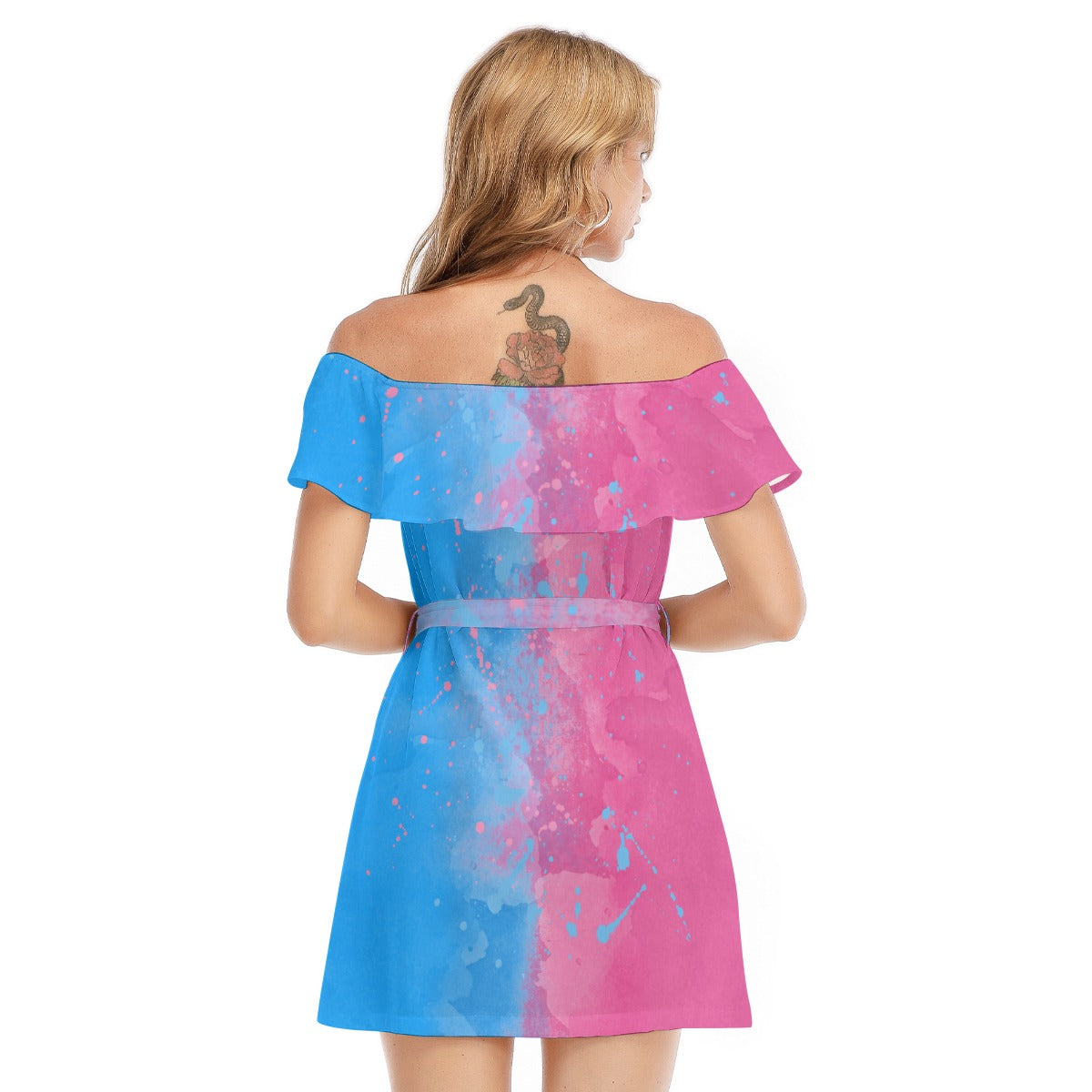 Pink or Blue Fairytale Dress - Women's Off-shoulder Ruffle Dress