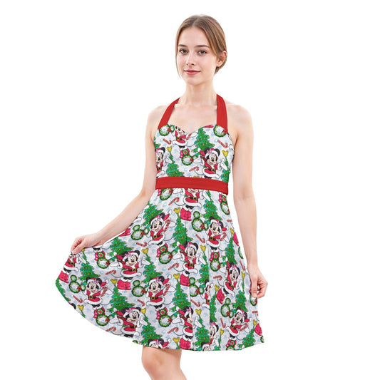 Santa Mouse with Sparkle - Women's Halter Vintage Pocket Dress