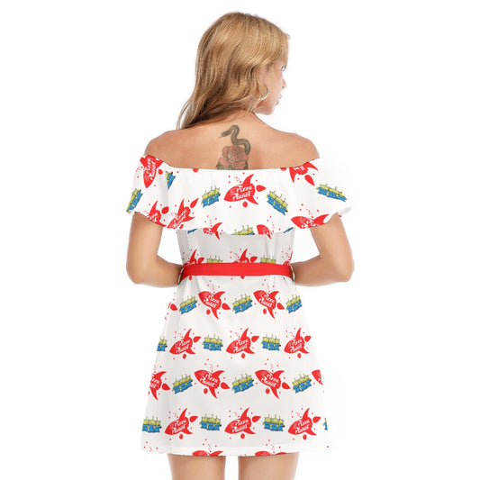 Galactic Rocket Party - Women's Off-shoulder Ruffle Dress