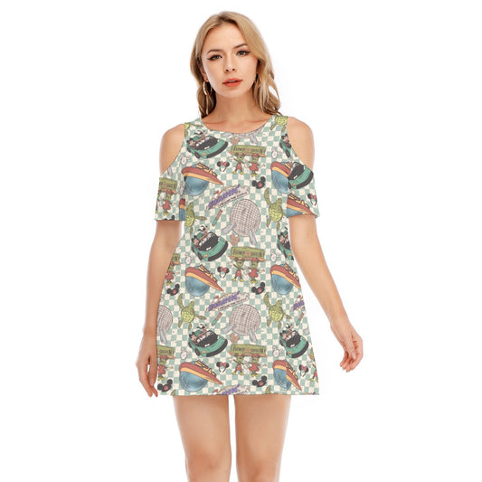 Hand Drawn EC - Women's Cold Shoulder Cotton Dress