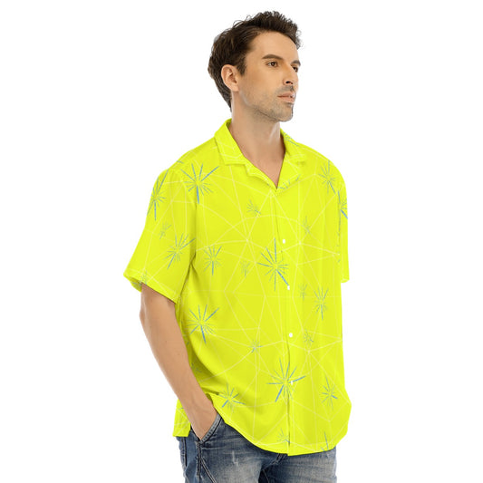 Joyful Blue & Yellow Florals - Men's Hawaiian Button Up Shirt