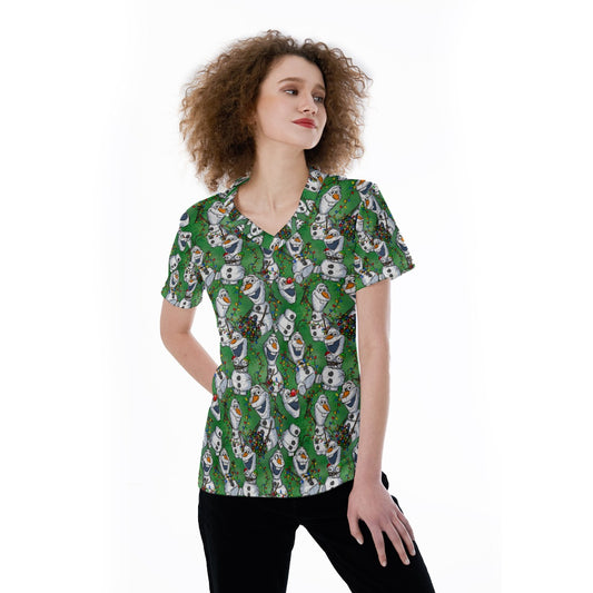 Sketched Snowman Christmas - Women's Short Sleeve V-Neck T-Shirt