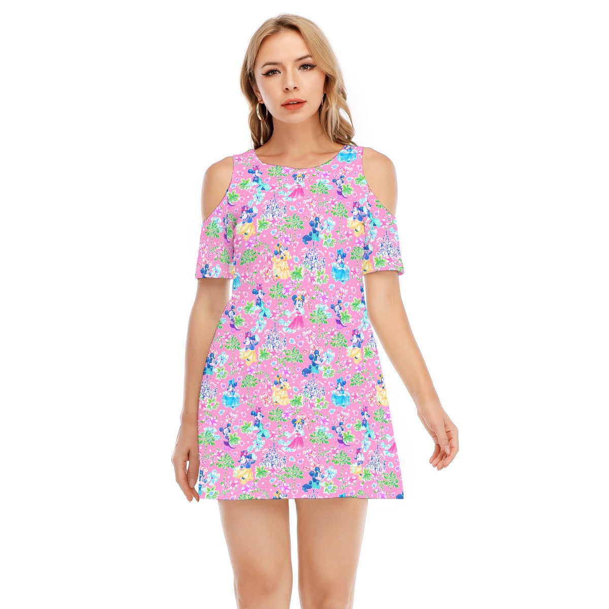 Princess Palm Party - Women's Cold Shoulder Cotton Dress