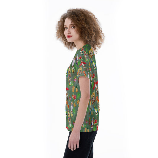 Orange Bird &amp; Tiki Friends - Women's Short Sleeve V-Neck T-Shirt