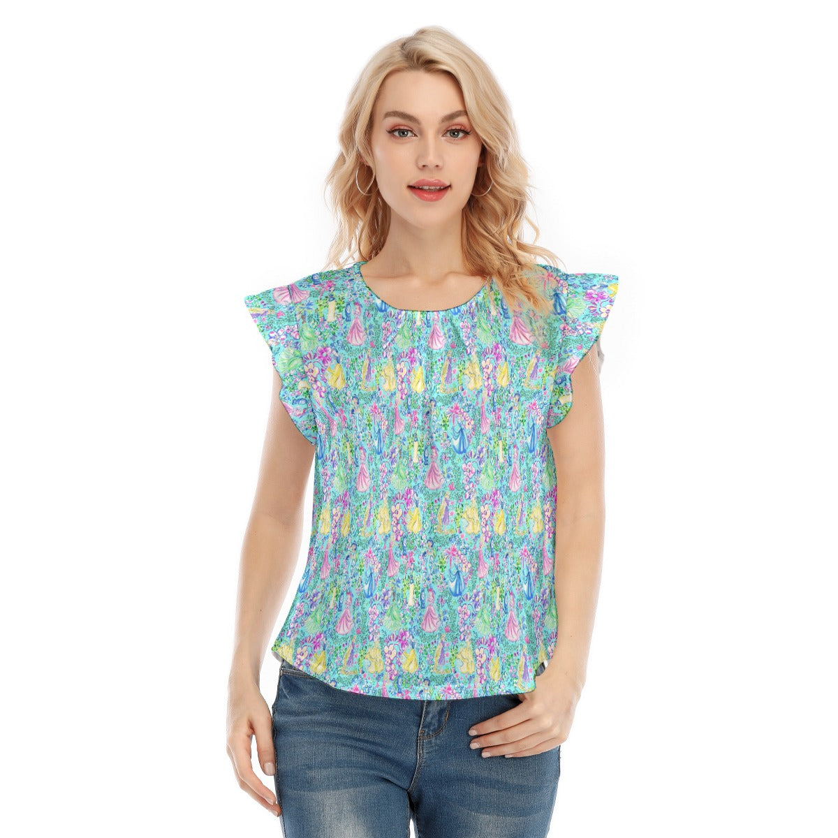 Bright Tropical Princess - Royal Garden Mashup - Women’s Flutter Sleeve Top