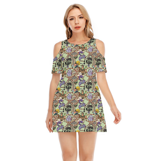 Emperor’s Chaotic Groove - Women's Cold Shoulder Cotton Dress