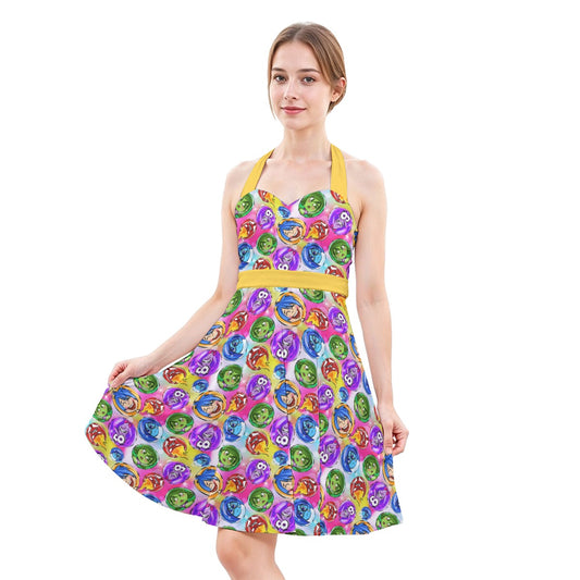 Inside Out Emotions - Women's Halter Vintage Pocket Dress