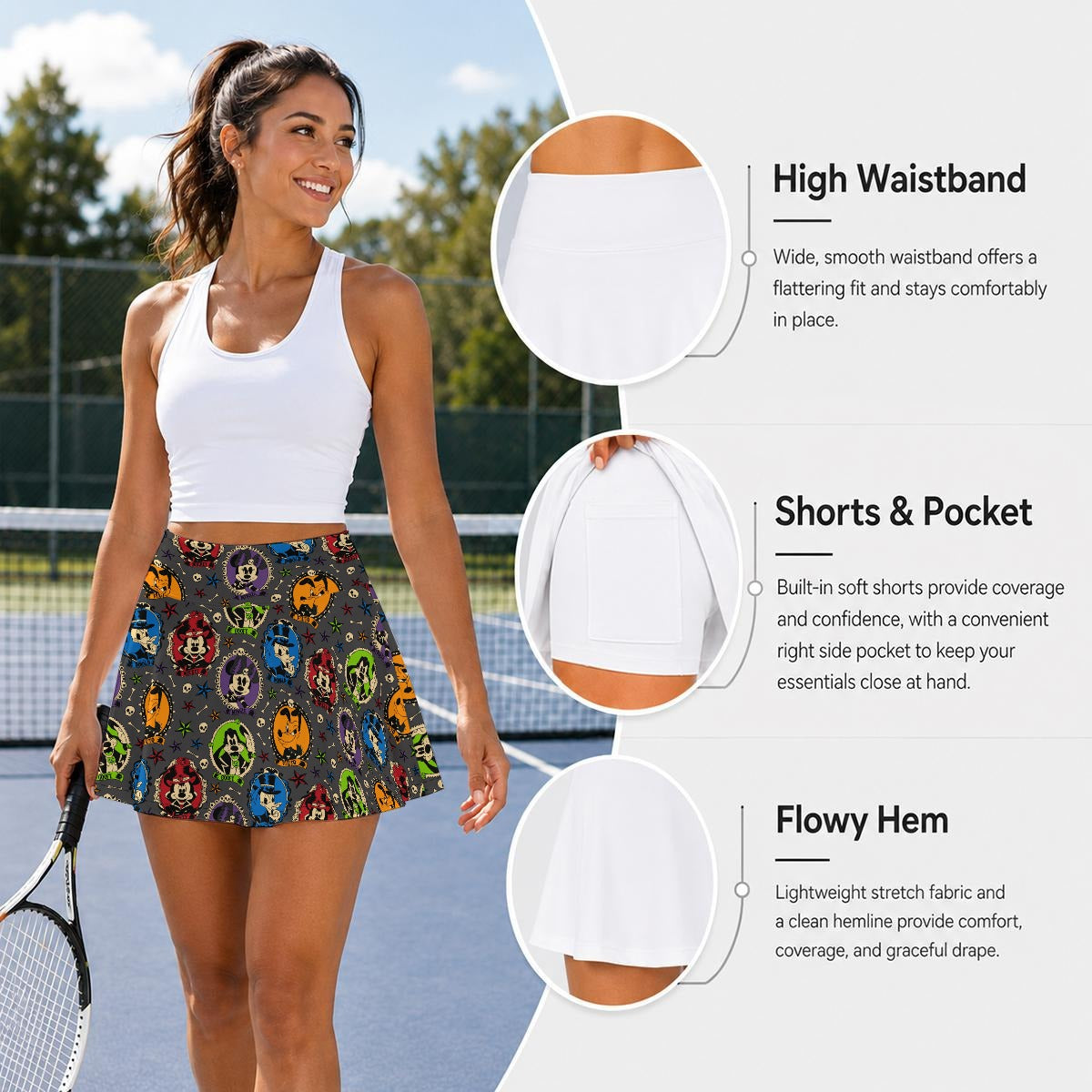 Gothic Halloween Cameos - Women’s Athletic Skater Skort with Pockets