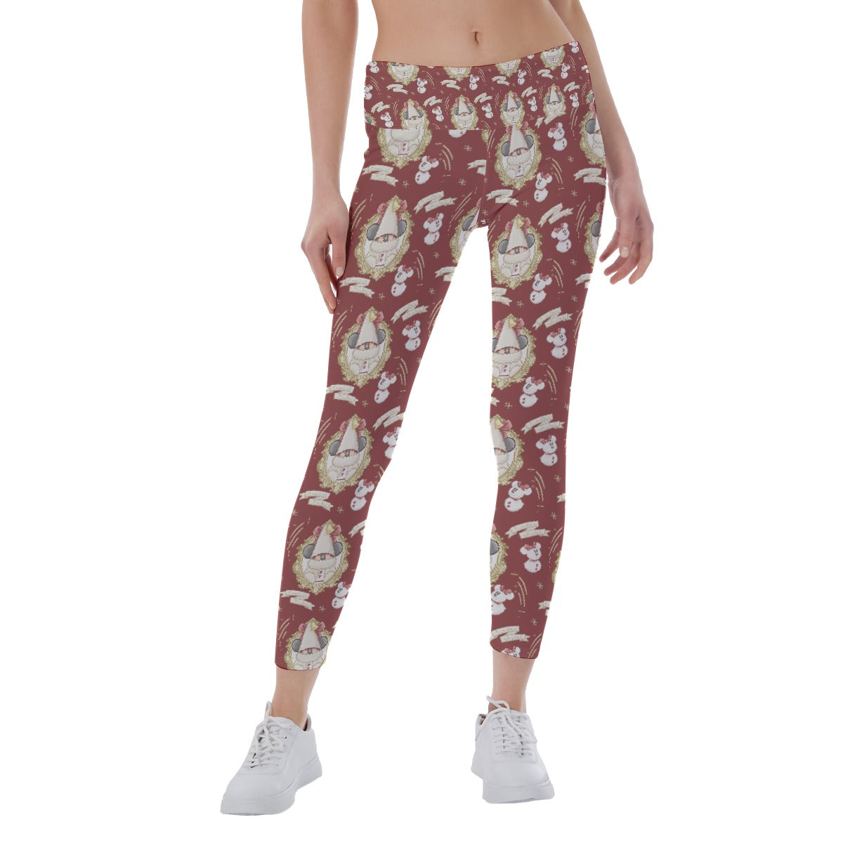 Mouse and Bow Snow Gnomes - Women's Yoga Leggings