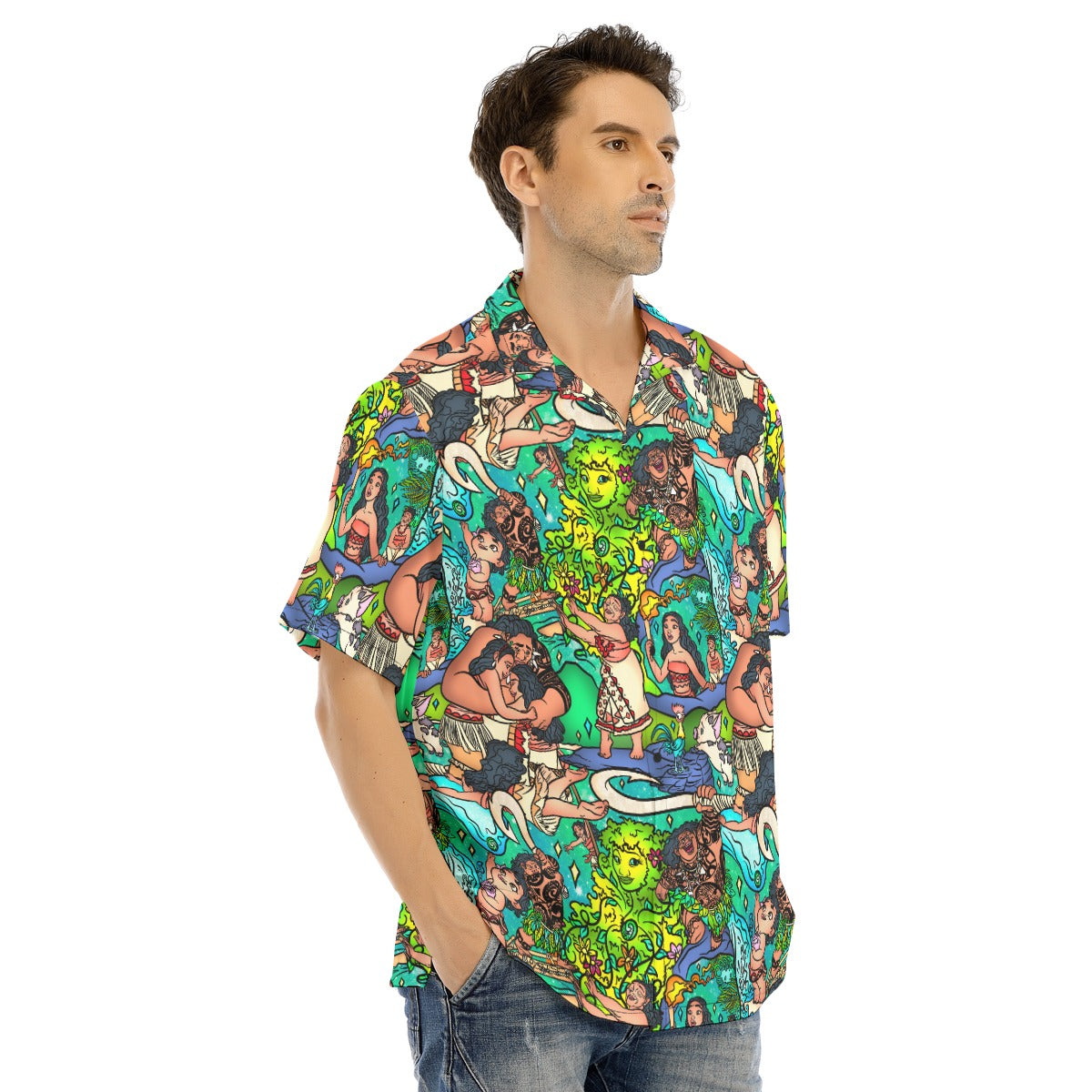 Ocean Voyager Storybook Scenes - Men's Hawaiian Button Up Shirt