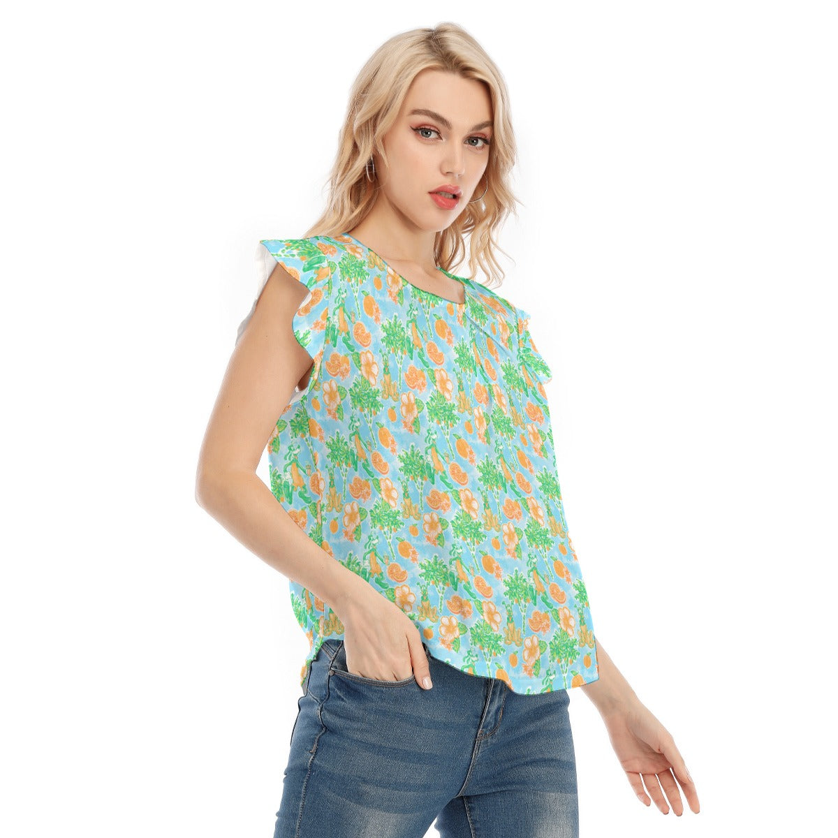 Neon Tangerine Island Pals - Women’s Flutter Sleeve Top