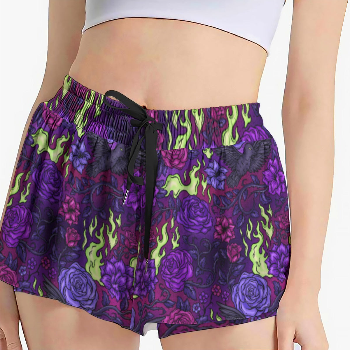 Fairytale Florals - Dark Enchantress - Women's Flowy Pocket Shorts