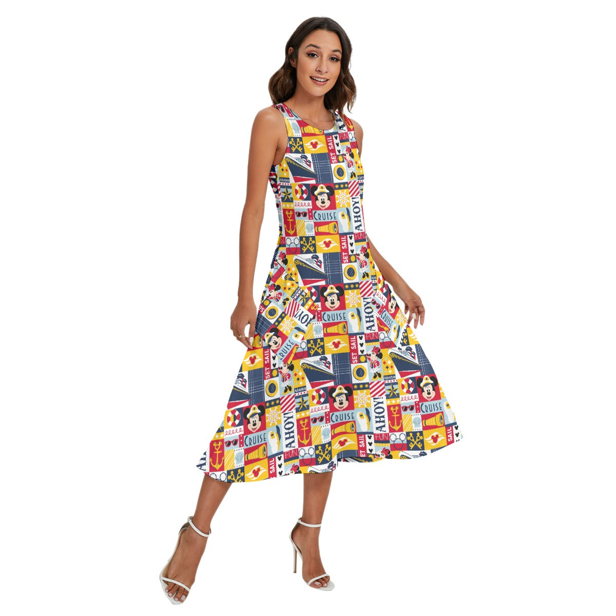 Nautical Cruise Patchwork - Women’s Diagonal Pocket Midi Dress