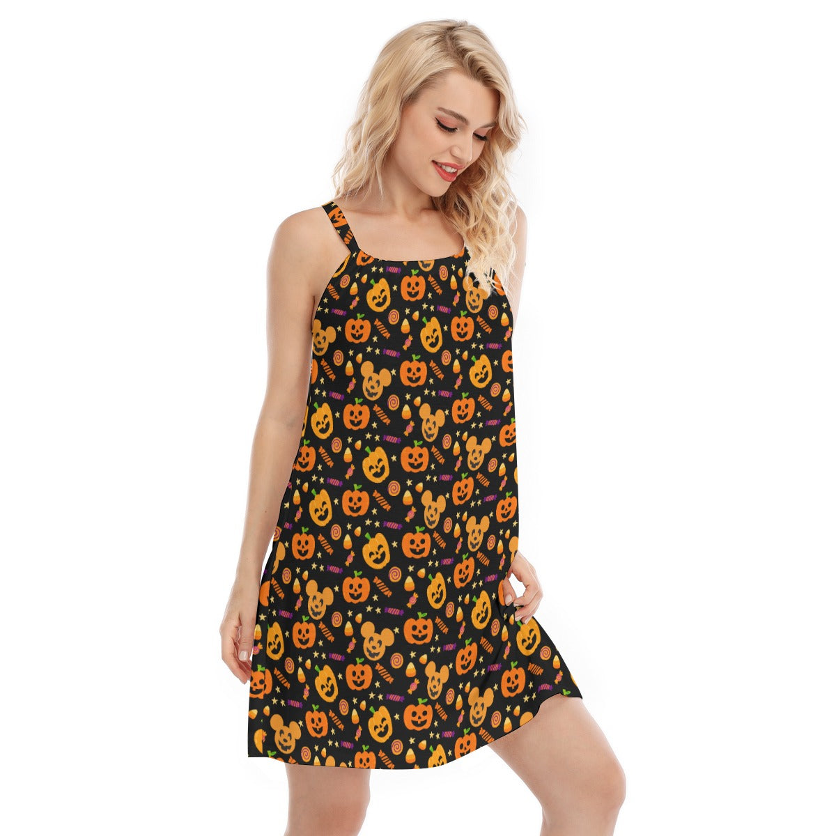 Cheerful Pumpkin Mouse Halloween - Women’s Adjustable Sundress