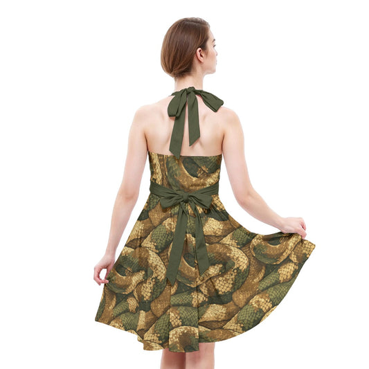 Animal Print - Snake - Women's Halter Vintage Pocket Dress