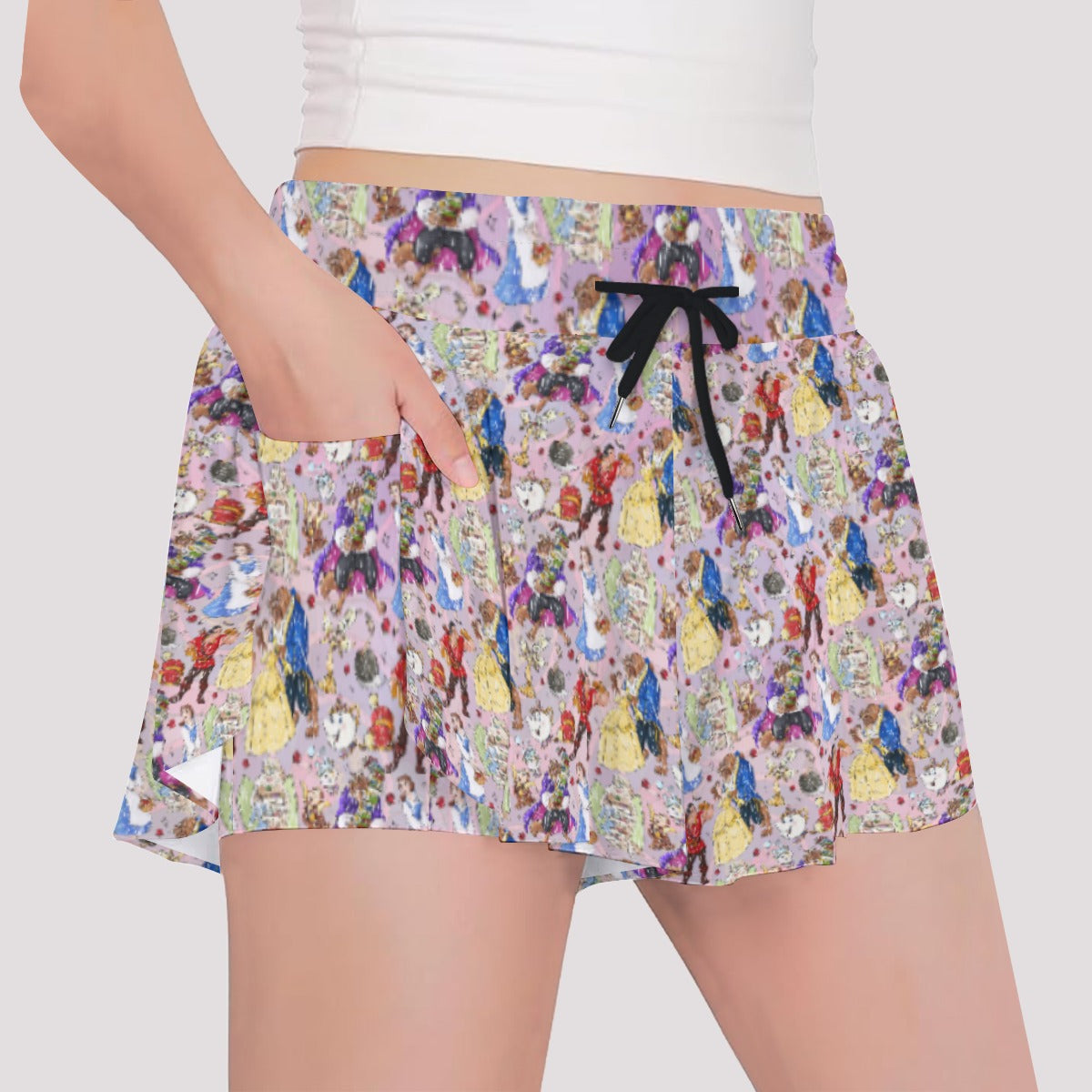 Enchanted Tale Sketch - Girls’ Flowy Pocket Shorts
