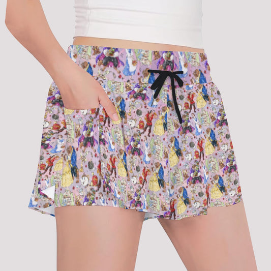 Enchanted Tale Sketch - Girls’ Flowy Pocket Shorts