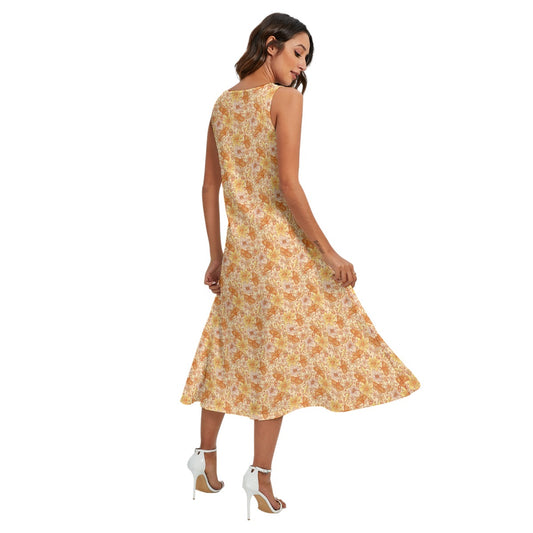 Orange Crystal Moths - Women’s Diagonal Pocket Midi Dress