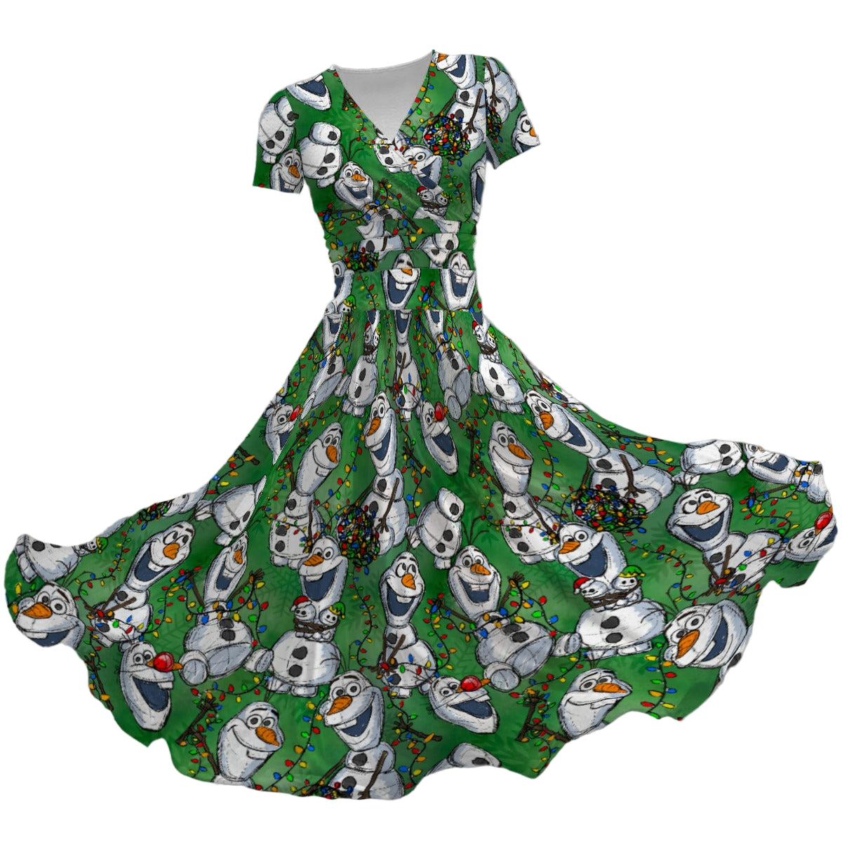 Sketched Snowman Christmas - Women's V-Neck Ruched Midi Dress