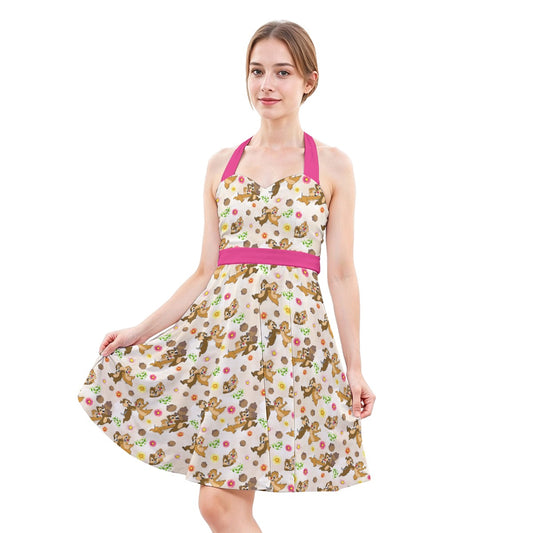 Cheeky Chipmunk Duo - Women's Halter Vintage Pocket Dress