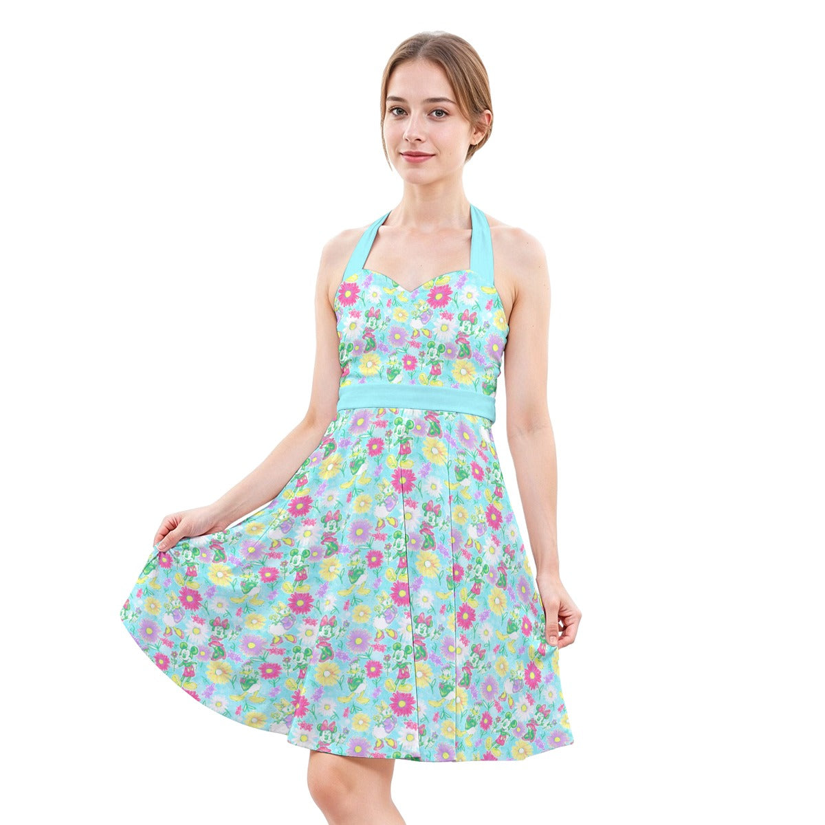 Neon Spring Floral Friendsends - Women's Halter Vintage Pocket Dress