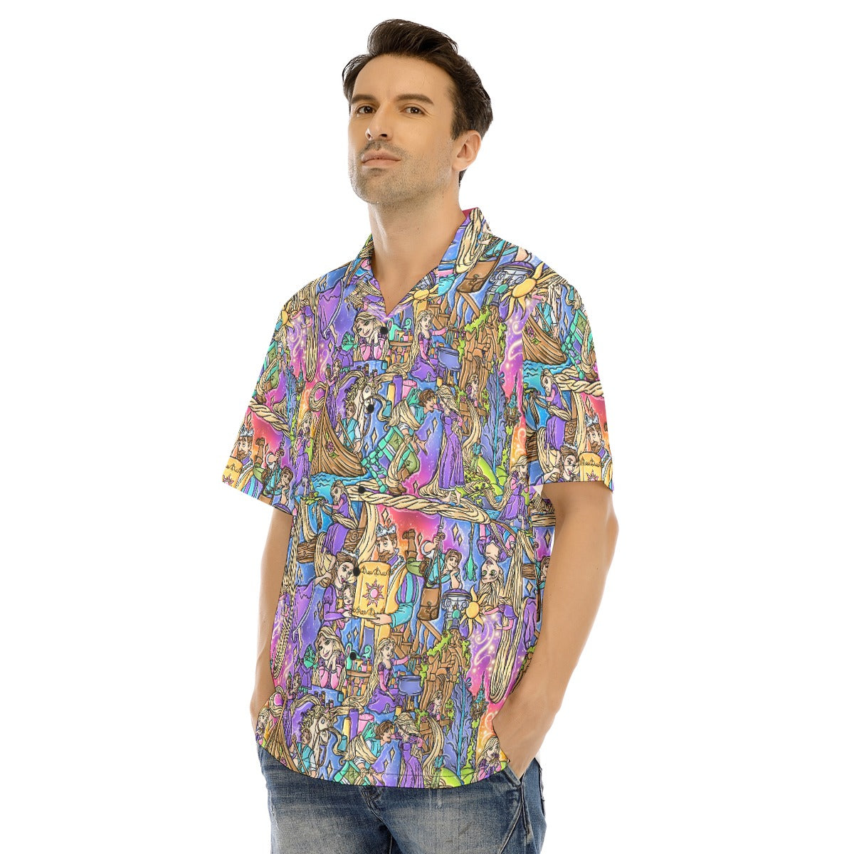 Golden Hair Storybook Scenes - Men's Hawaiian Button Up Shirt