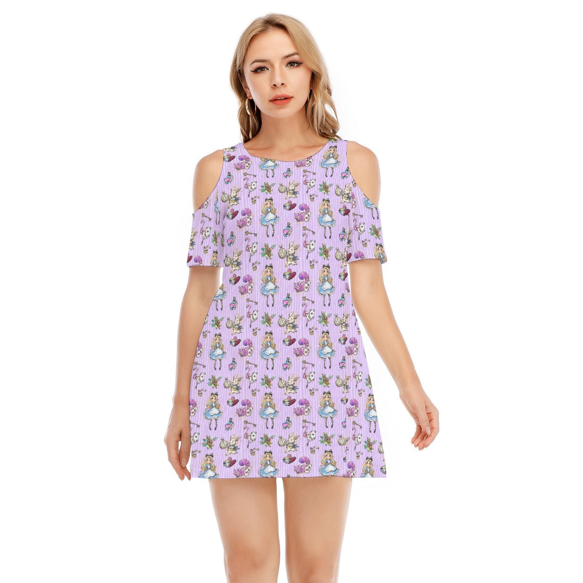 Whimsical Curious Adventure - Women's Cold Shoulder Cotton Dress