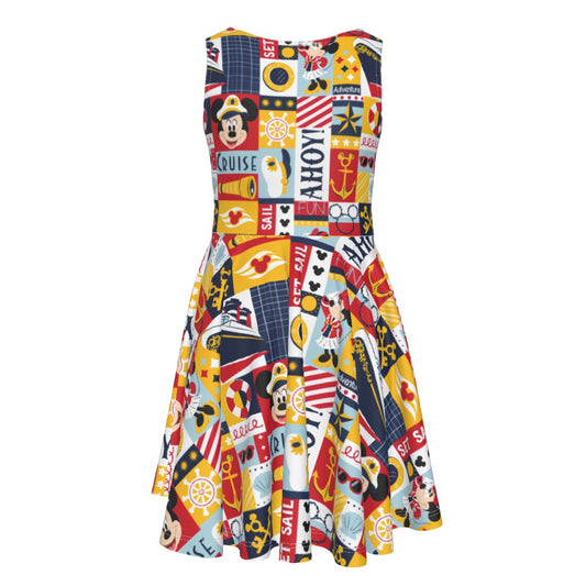 Nautical Cruise Patchwork - Kid's Sleeveless Skater Dress