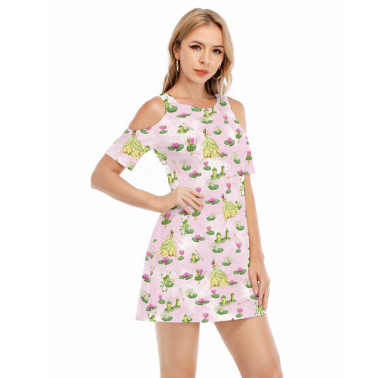 Watercolor Bayou Princess & FrogFrog - Women's Cold Shoulder Cotton Dress
