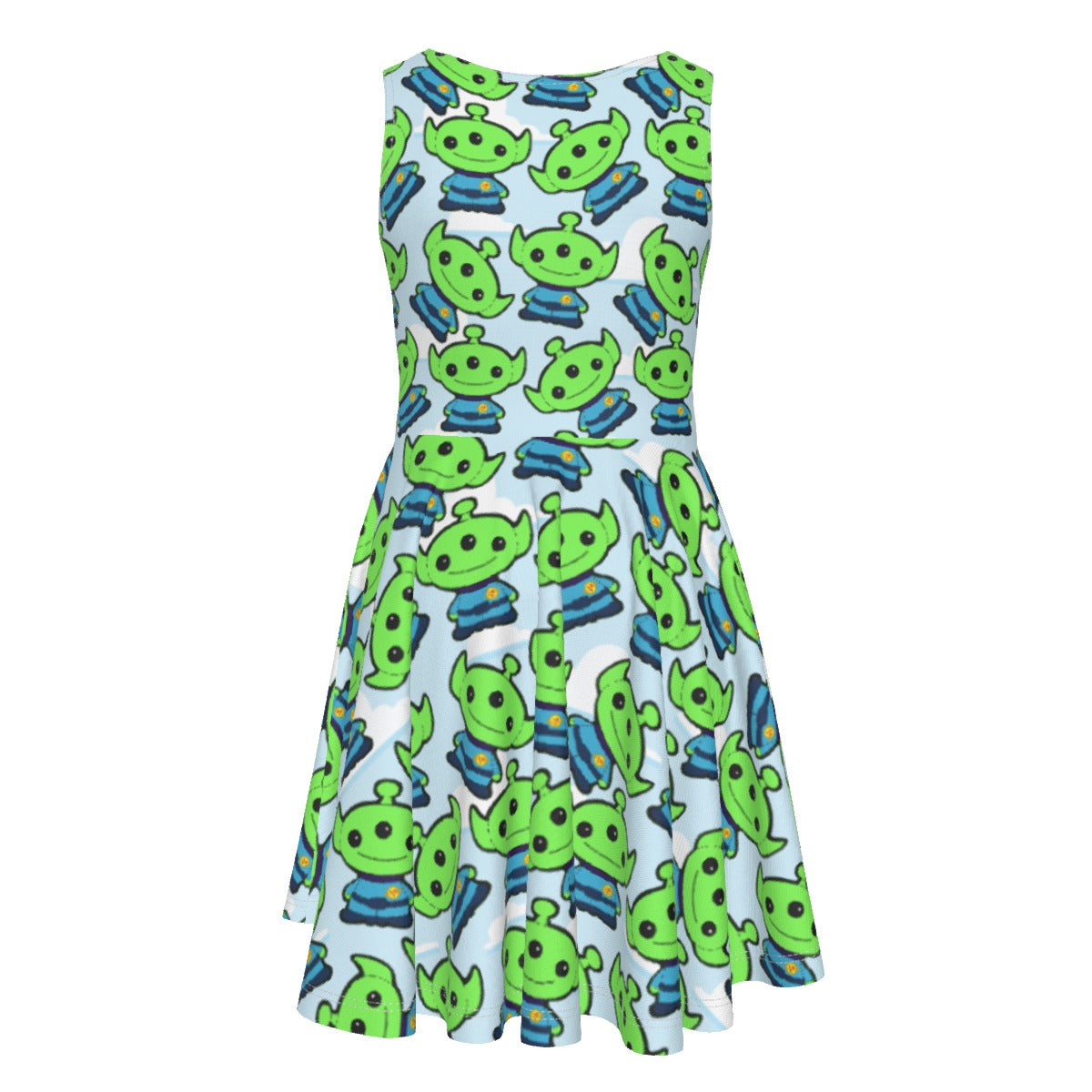 Little Green Space Aliens- Kid's Sleeveless Skater Dress