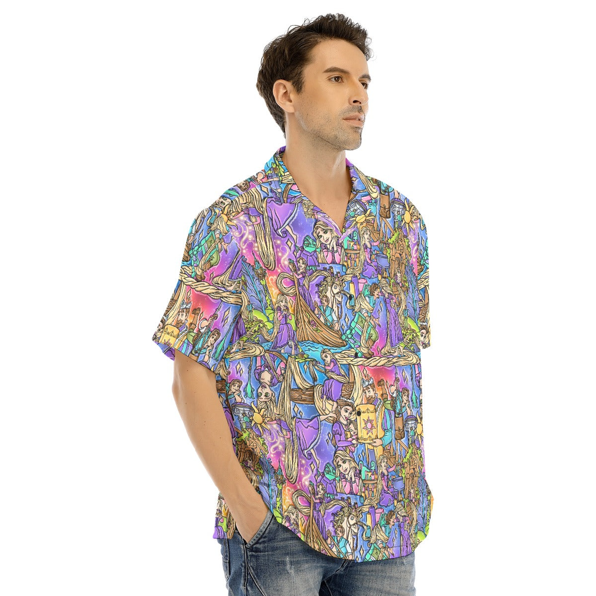 Golden Hair Storybook Scenes - Men's Hawaiian Button Up Shirt