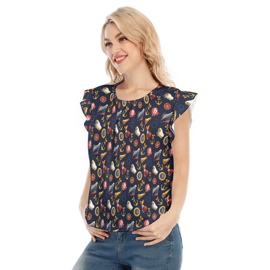 Mouse Ear Nautical Icons - Women’s Flutter Sleeve Top