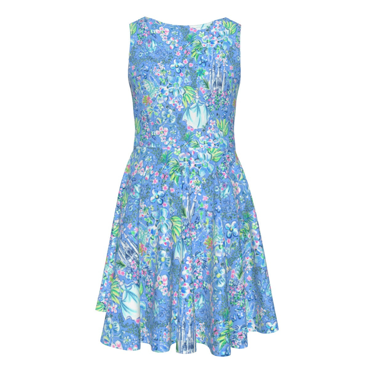 Bright Tropical Princess - Royal Beach Day - Kid's Sleeveless Skater Dress