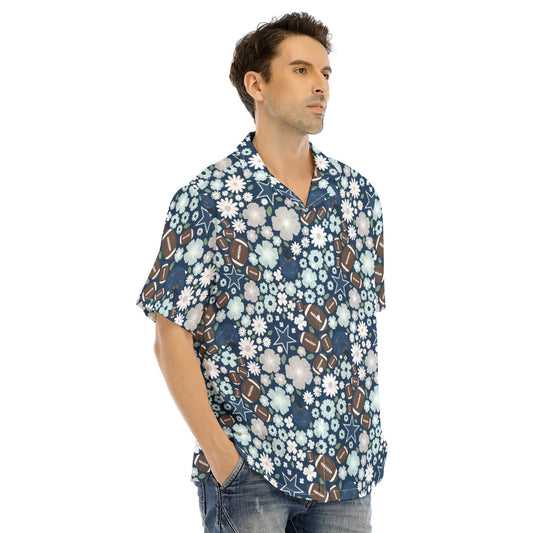 Blue Star Blooms - Men's Hawaiian Button Up Shirt
