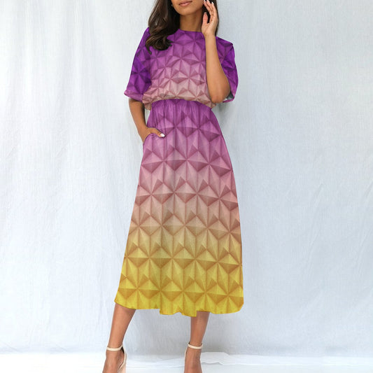 Geometric Spaceship Sphere - Women’s Elastic Waist Pocket Midi Dress