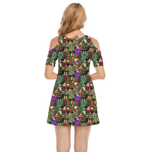 Halloween Costume Mashup - Women's Cold Shoulder Cotton Dress