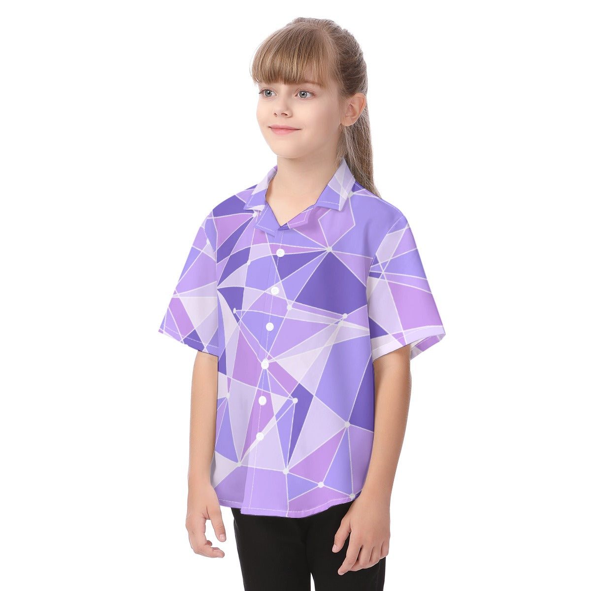 Geometric Purple Wall - Kid's Hawaiian Button Up Shirt
