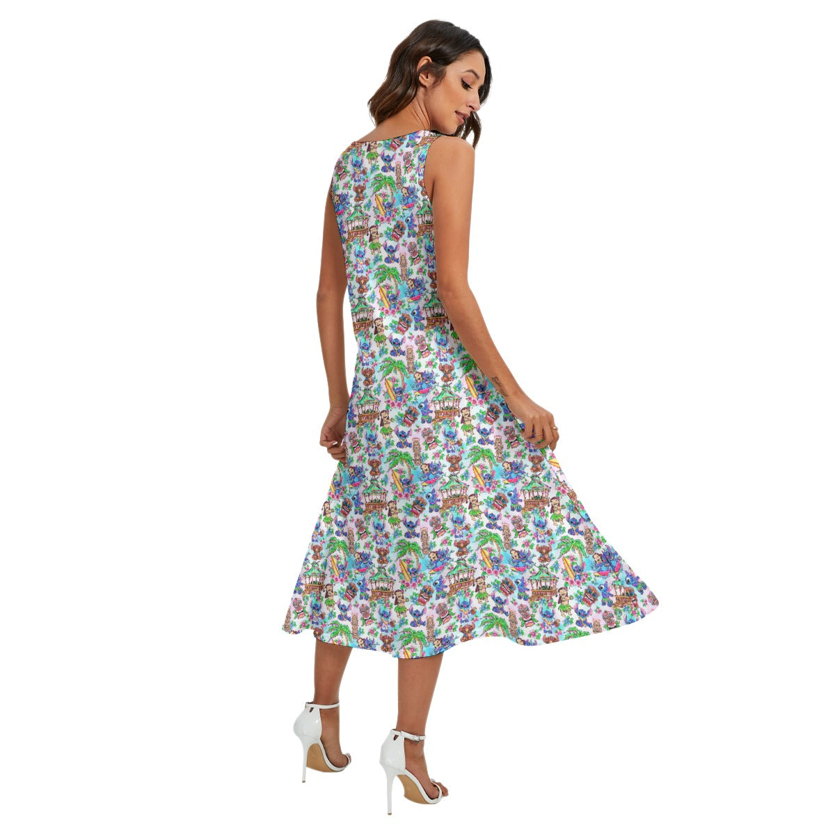 Bright Island Chaos Hand Drawn - Women’s Diagonal Pocket Midi Dress