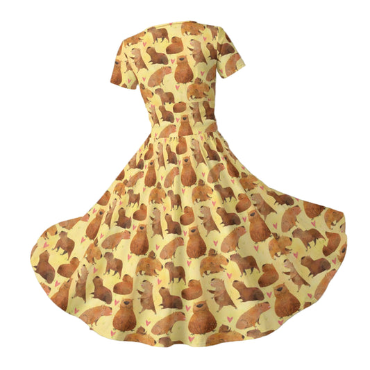 Capybara Love - Women's V-Neck Ruched Midi Dress